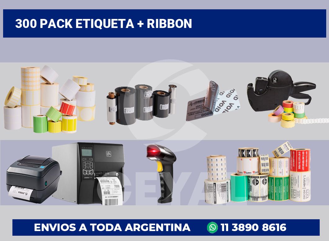 300 Pack etiqueta + ribbon