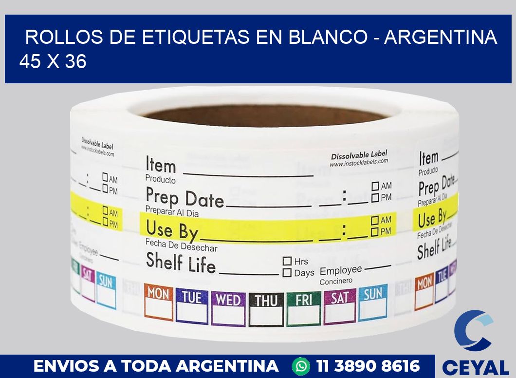 Rollos de etiquetas en blanco – Argentina 45 x 36