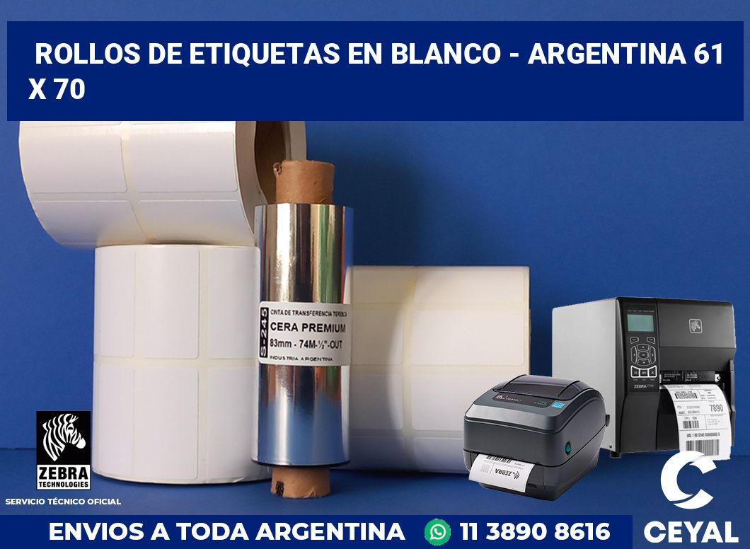 Rollos de etiquetas en blanco - Argentina 61 x 70