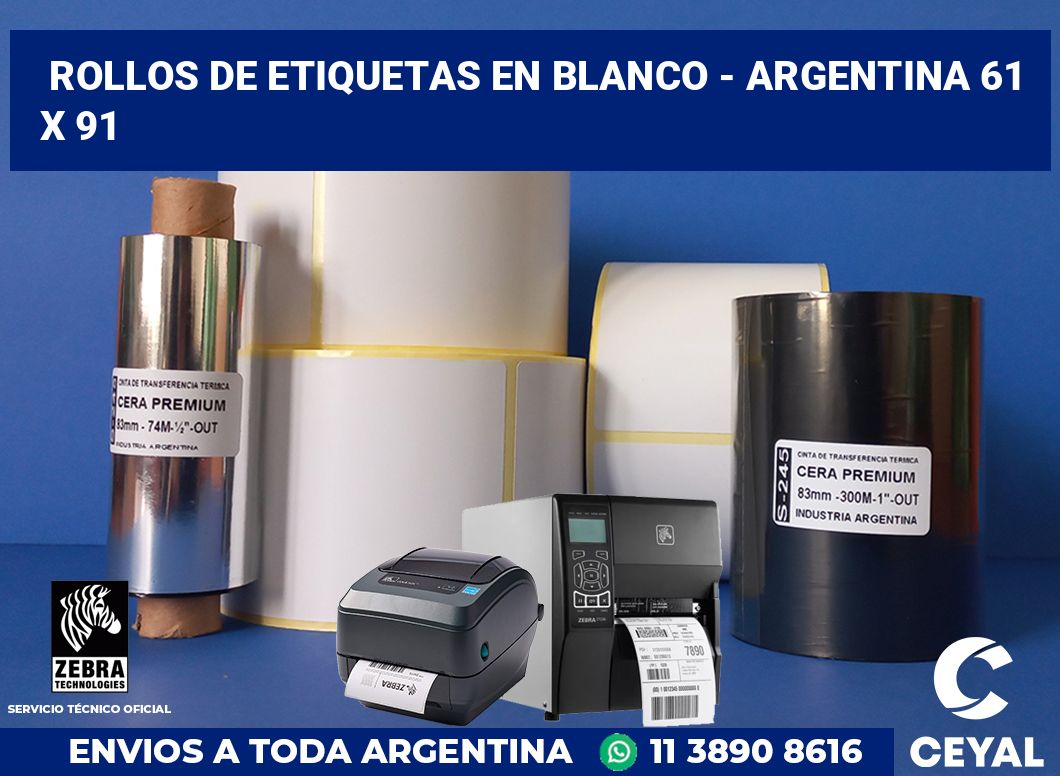 Rollos de etiquetas en blanco - Argentina 61 x 91