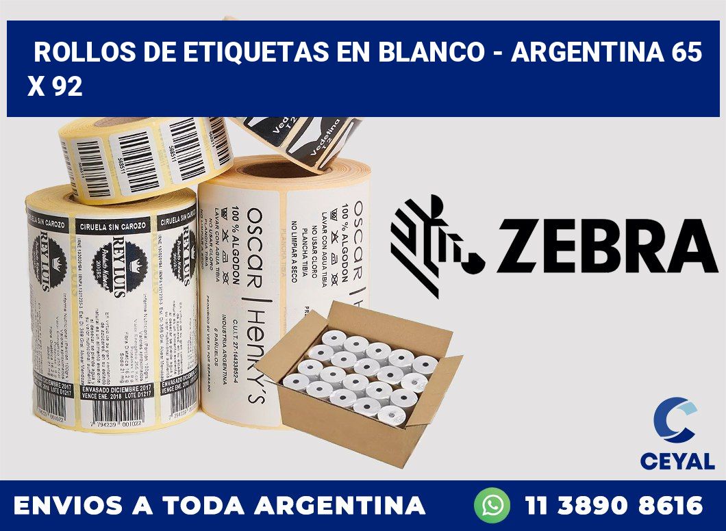 Rollos de etiquetas en blanco - Argentina 65 x 92
