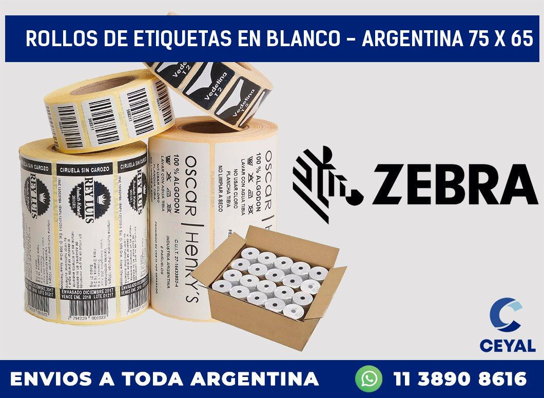 Rollos de etiquetas en blanco – Argentina 75 x 65