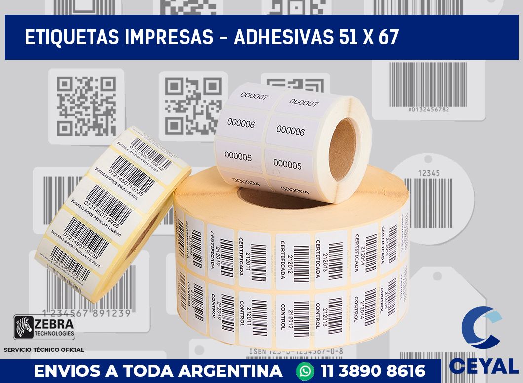 etiquetas impresas - Adhesivas 51 x 67