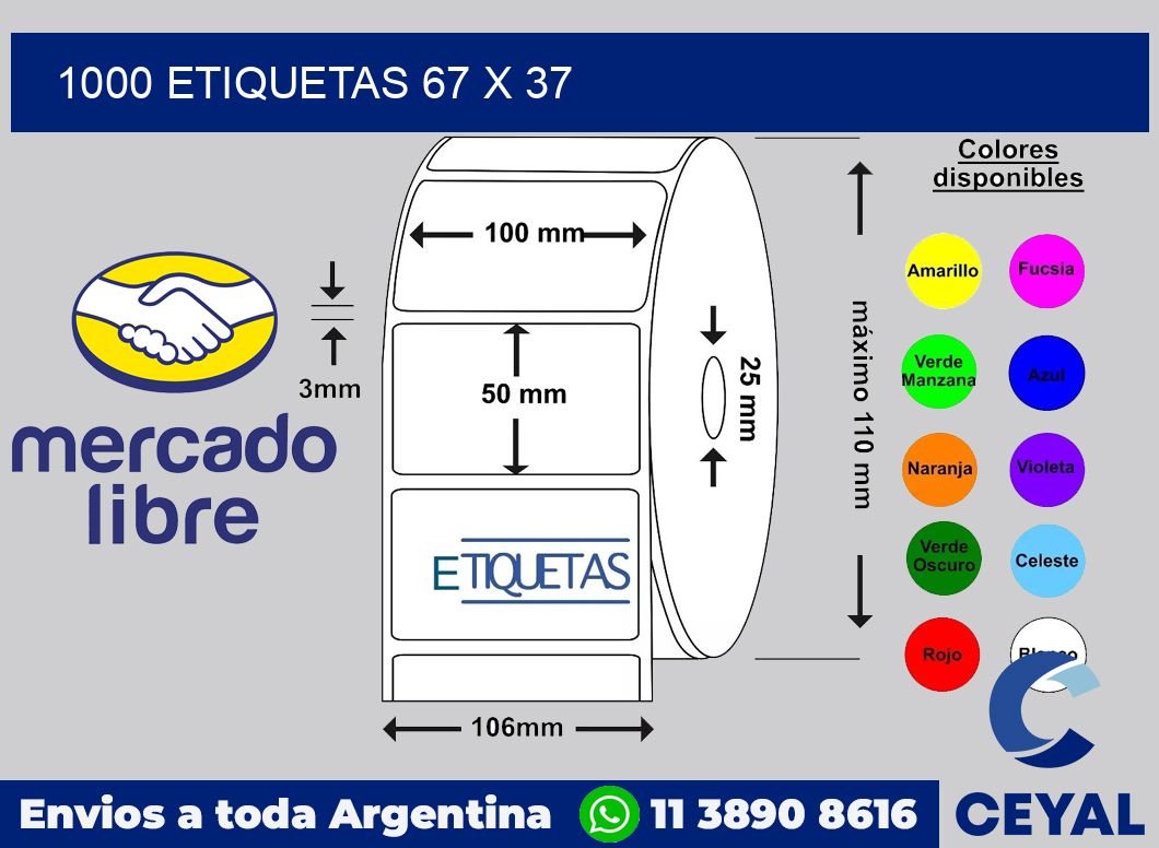 1000 etiquetas 67 x 37
