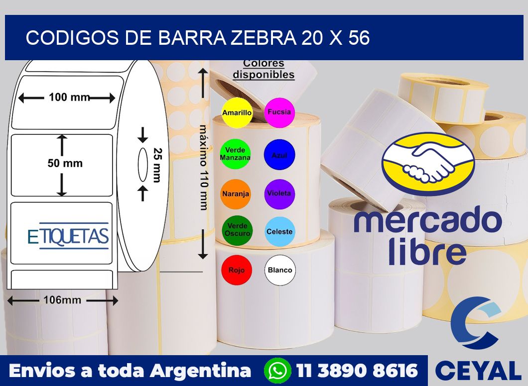 Codigos de barra Zebra 20 x 56