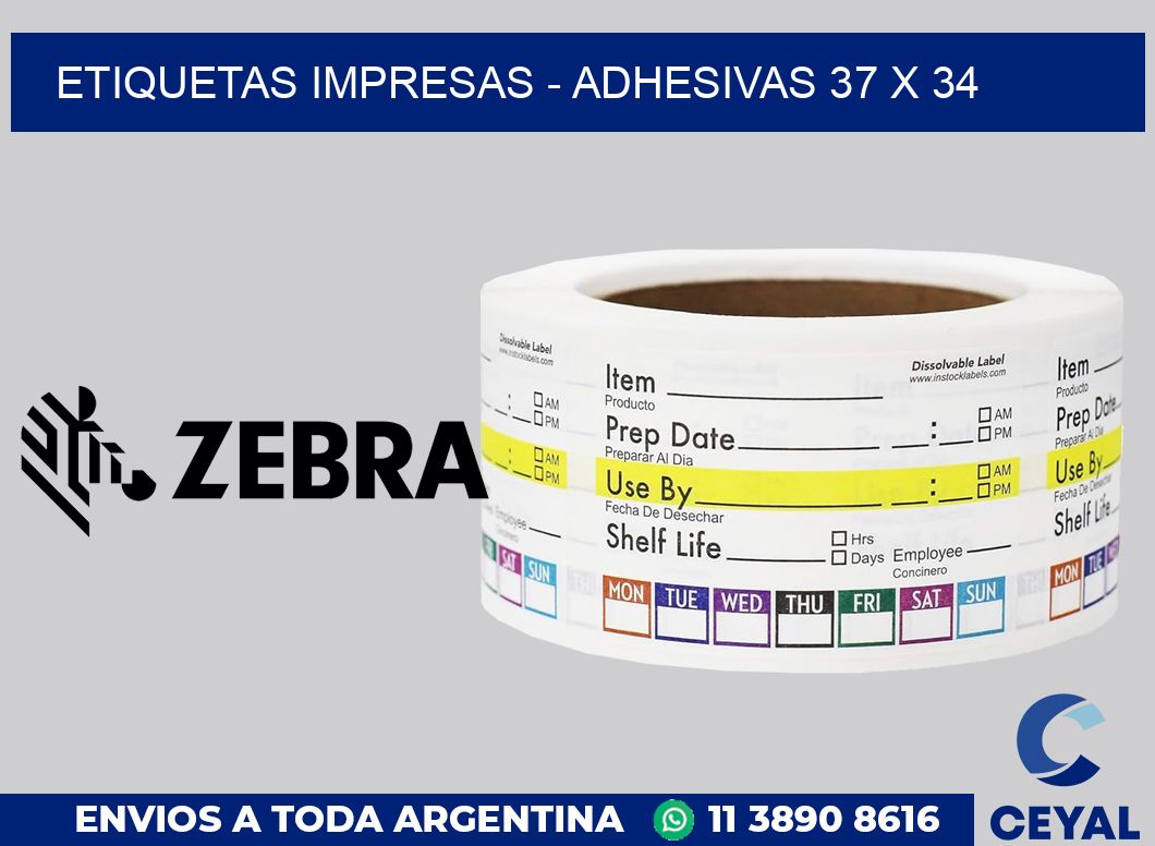 etiquetas impresas - Adhesivas 37 x 34