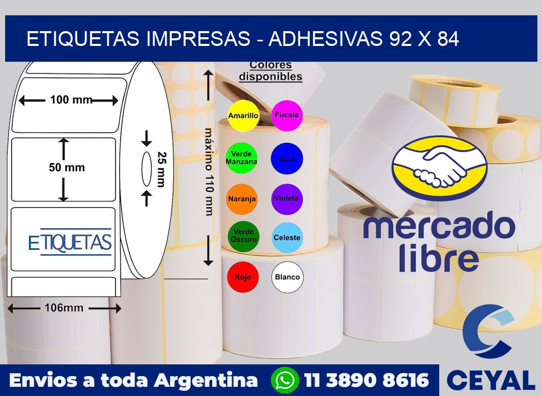 etiquetas impresas - Adhesivas 92 x 84