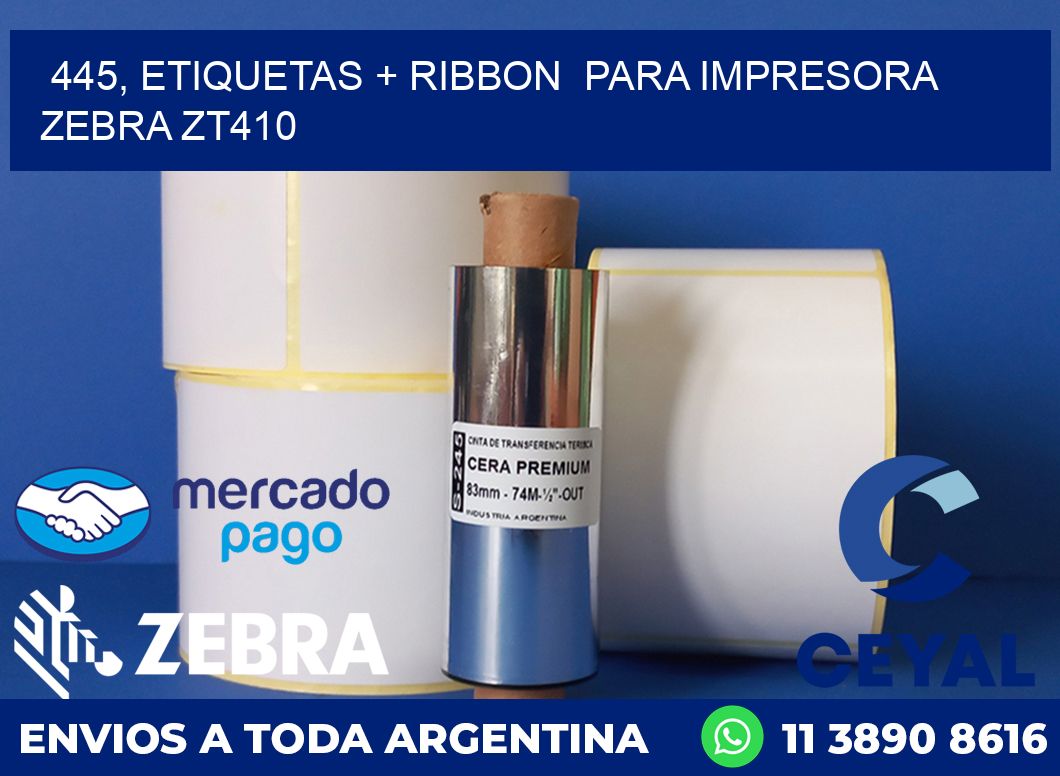 445, etiquetas + ribbon  para impresora zebra ZT410