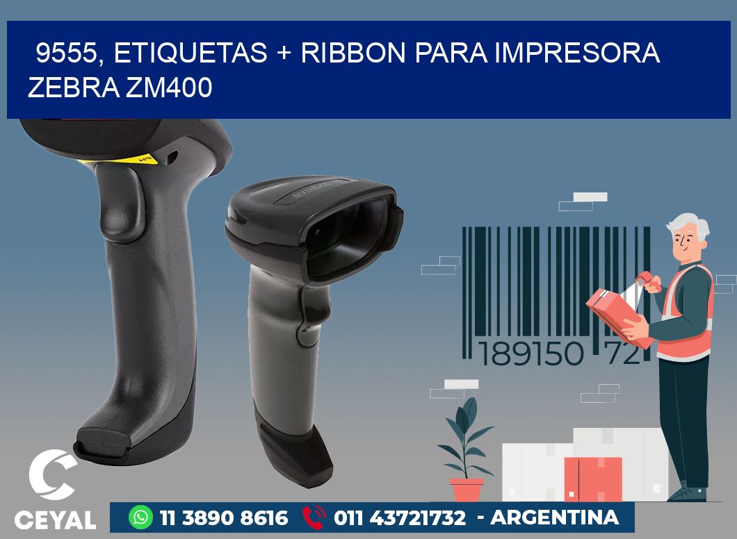 9555, etiquetas + ribbon para impresora zebra ZM400