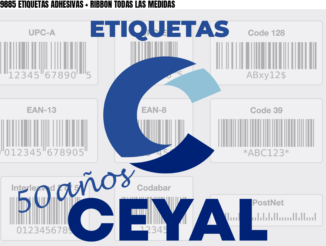 9885 ETIQUETAS ADHESIVAS + RIBBON TODAS LAS MEDIDAS