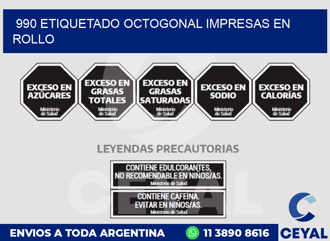990 ETIQUETADO OCTOGONAL IMPRESAS EN ROLLO