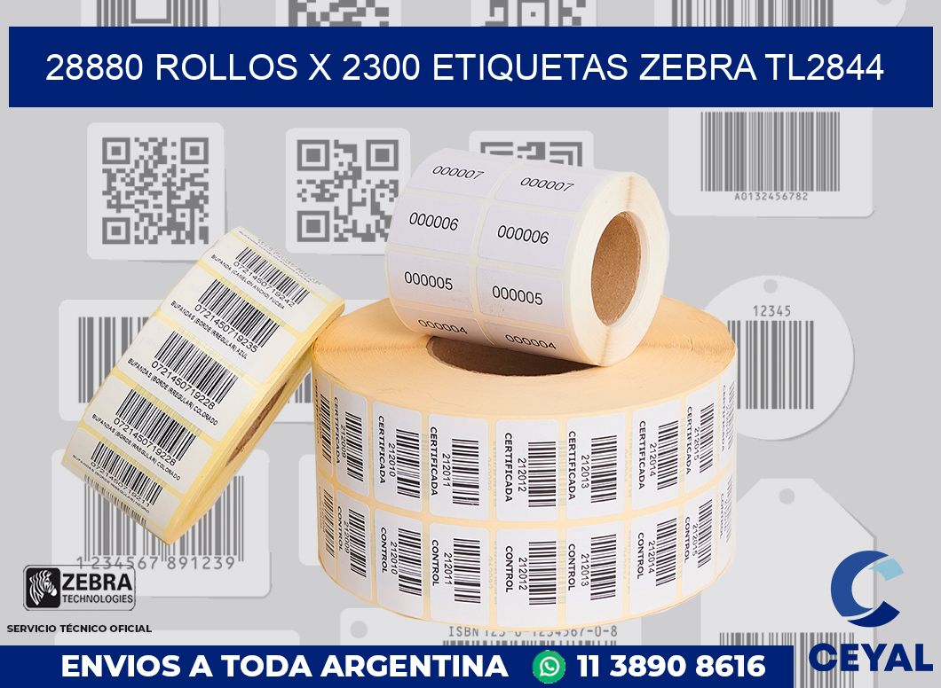 28880 Rollos x 2300 etiquetas zebra tl2844