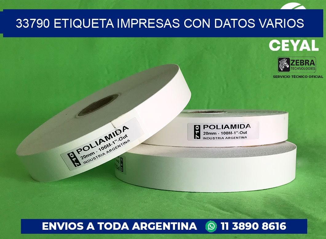 33790 ETIQUETA IMPRESAS CON DATOS VARIOS