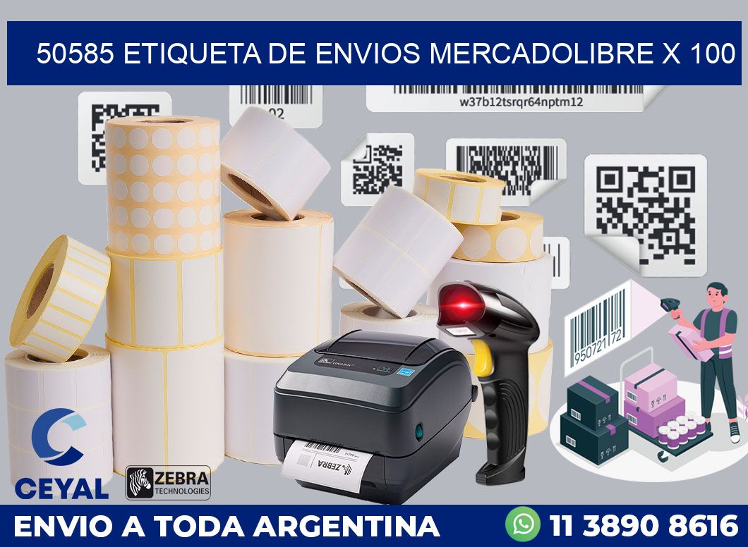 50585 etiqueta de envios mercadolibre x 100