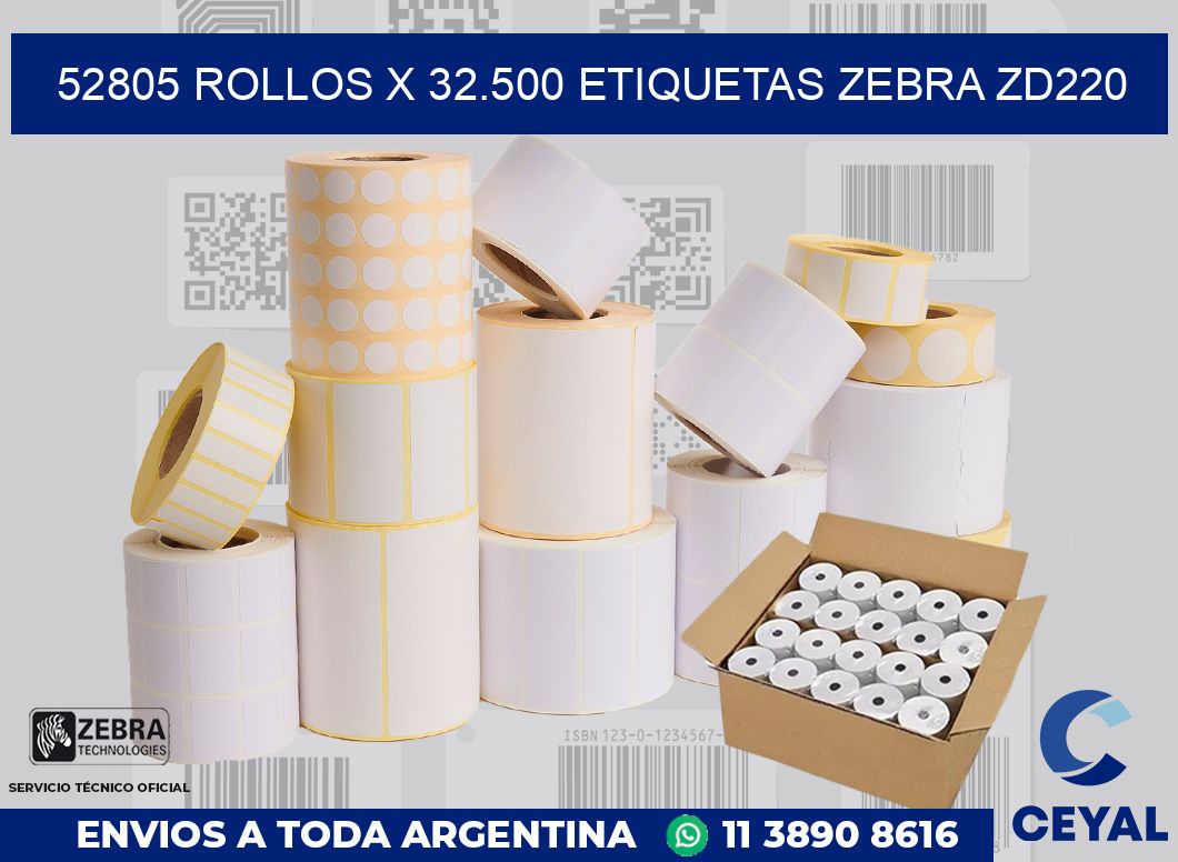 52805 Rollos x 32.500 etiquetas zebra zd220