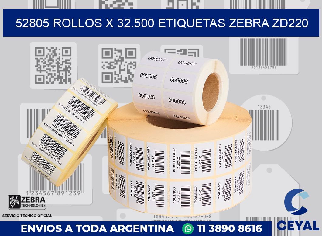 52805 Rollos x 32.500 etiquetas zebra zd220