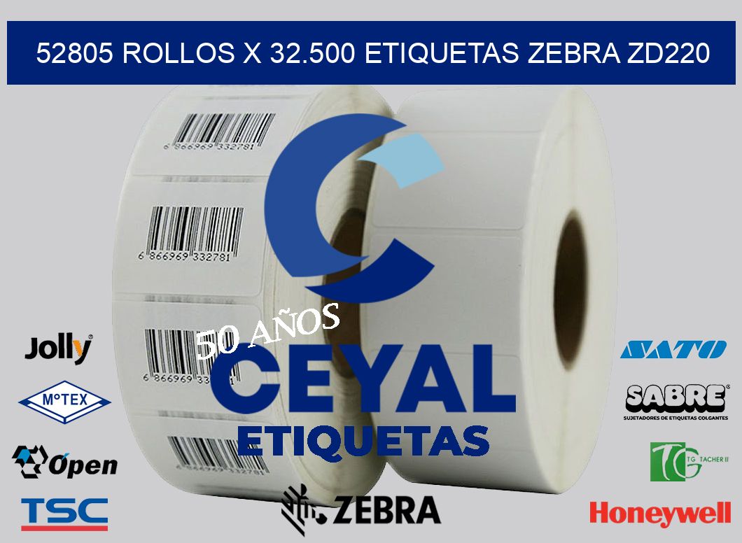 52805 Rollos x 32.500 etiquetas zebra zd220