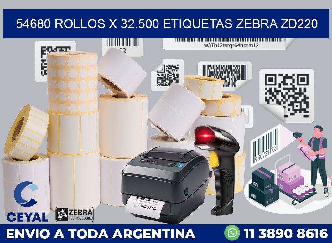 54680 Rollos x 32.500 etiquetas zebra zd220