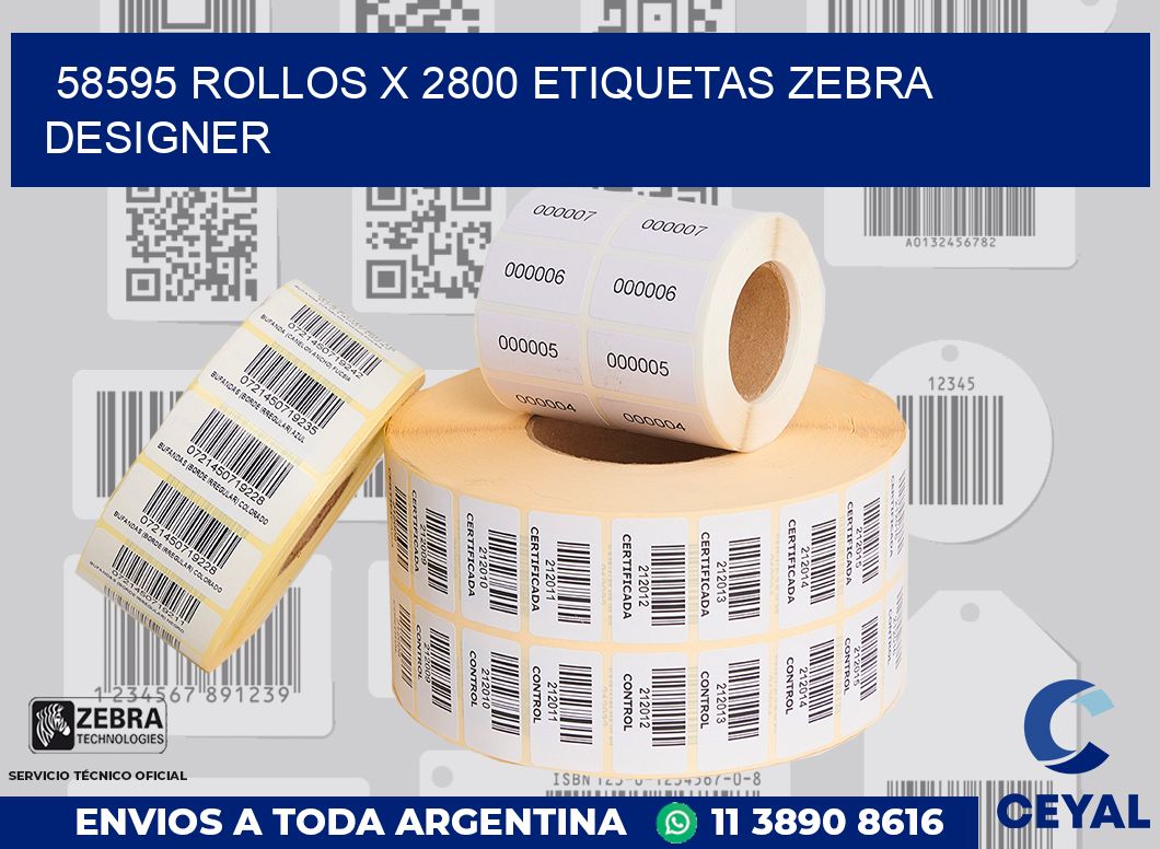 58595 Rollos x 2800 etiquetas zebra designer