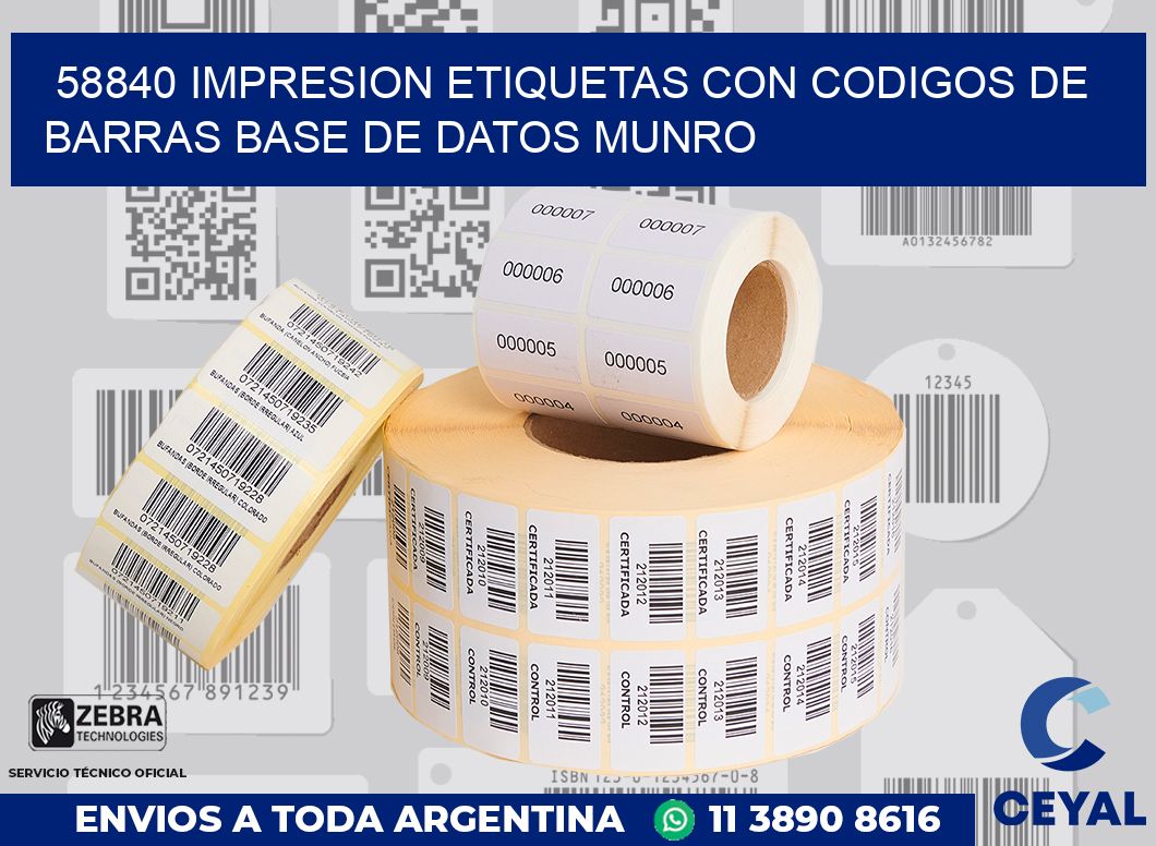 58840 IMPRESION ETIQUETAS CON CODIGOS DE BARRAS BASE DE DATOS MUNRO