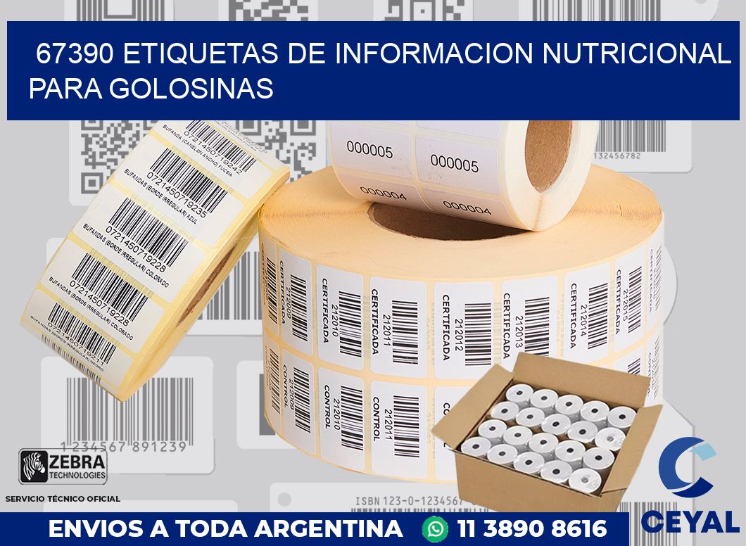67390 ETIQUETAS DE INFORMACION NUTRICIONAL PARA GOLOSINAS