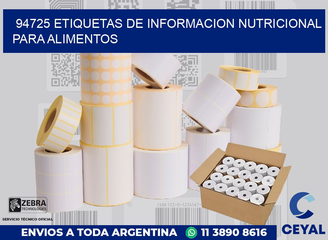94725 ETIQUETAS DE INFORMACION NUTRICIONAL PARA ALIMENTOS