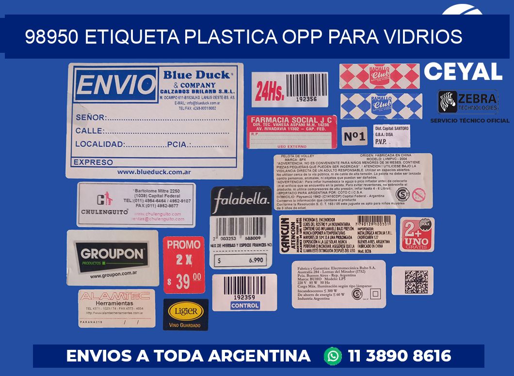 98950 ETIQUETA PLASTICA OPP PARA VIDRIOS