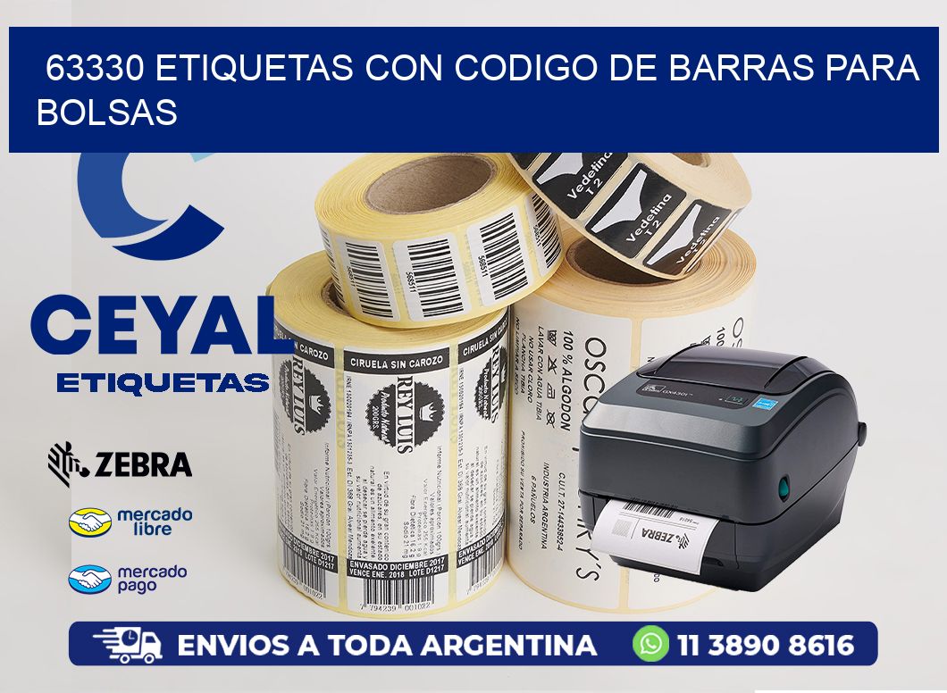 63330 ETIQUETAS CON CODIGO DE BARRAS PARA BOLSAS