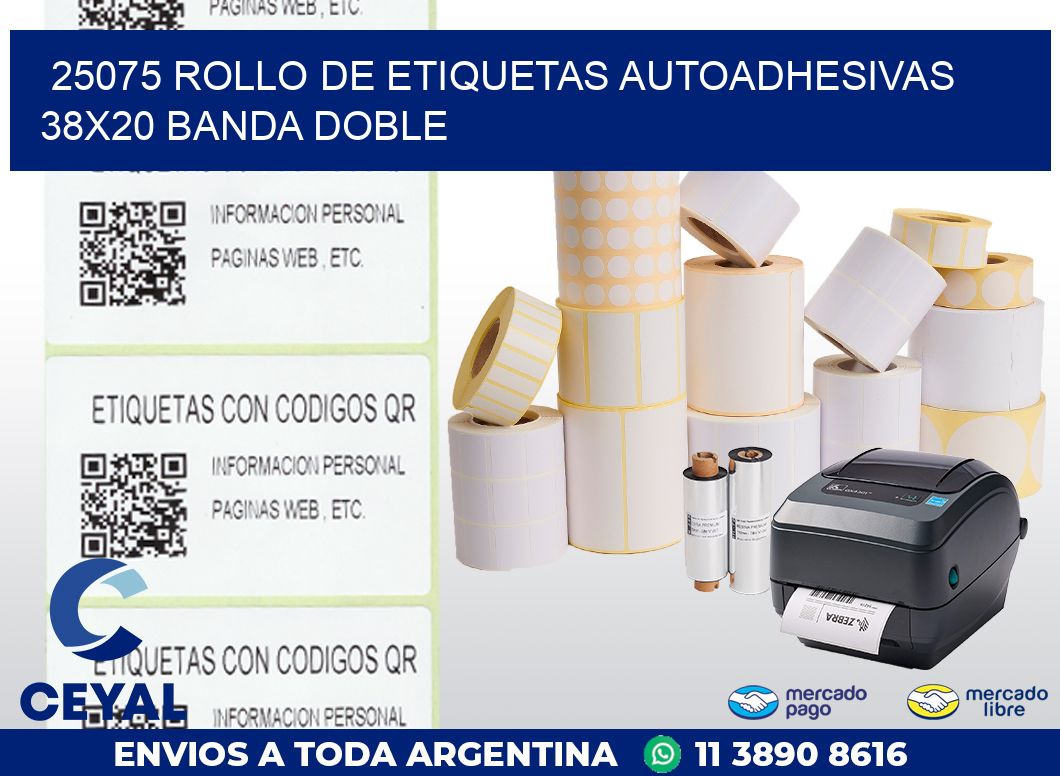 25075 ROLLO DE ETIQUETAS AUTOADHESIVAS 38X20 BANDA DOBLE