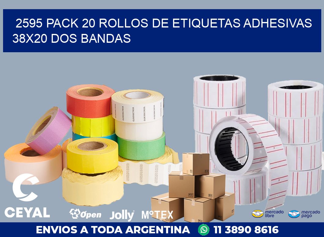 2595 PACK 20 ROLLOS DE ETIQUETAS ADHESIVAS 38X20 DOS BANDAS