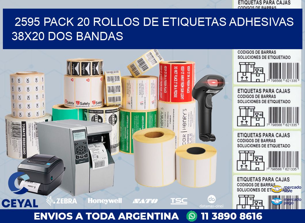 2595 PACK 20 ROLLOS DE ETIQUETAS ADHESIVAS 38X20 DOS BANDAS