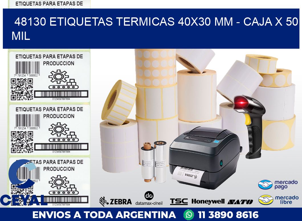 48130 ETIQUETAS TERMICAS 40X30 MM - CAJA X 50 MIL