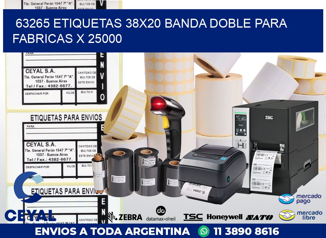 63265 ETIQUETAS 38X20 BANDA DOBLE PARA FABRICAS X 25000