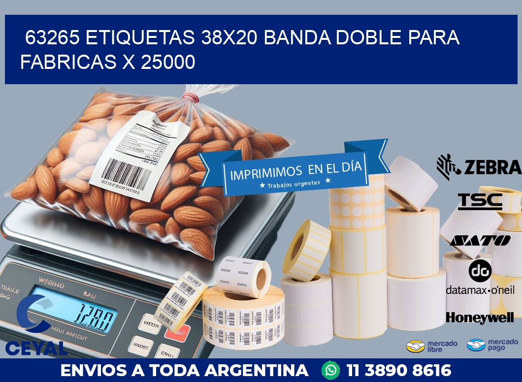 63265 ETIQUETAS 38X20 BANDA DOBLE PARA FABRICAS X 25000
