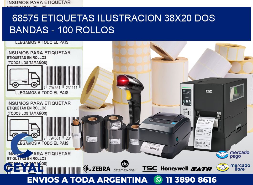 68575 ETIQUETAS ILUSTRACION 38X20 DOS BANDAS - 100 ROLLOS