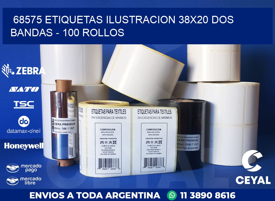 68575 ETIQUETAS ILUSTRACION 38X20 DOS BANDAS - 100 ROLLOS
