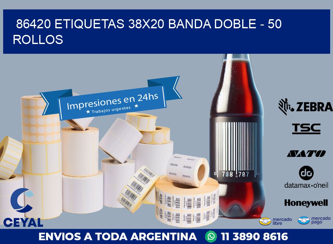 86420 ETIQUETAS 38X20 BANDA DOBLE – 50 ROLLOS