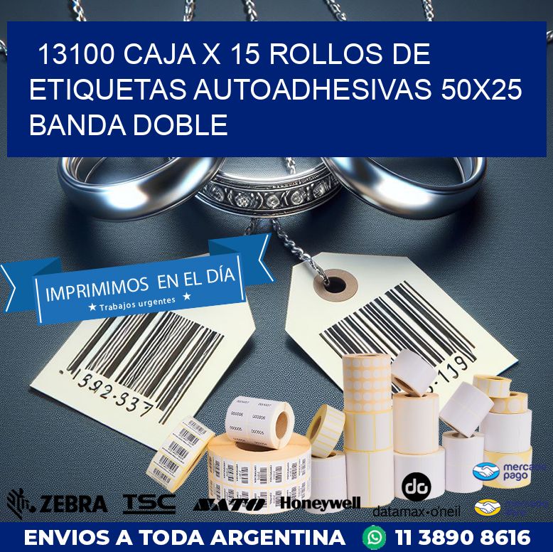 13100 CAJA X 15 ROLLOS DE ETIQUETAS AUTOADHESIVAS 50X25 BANDA DOBLE