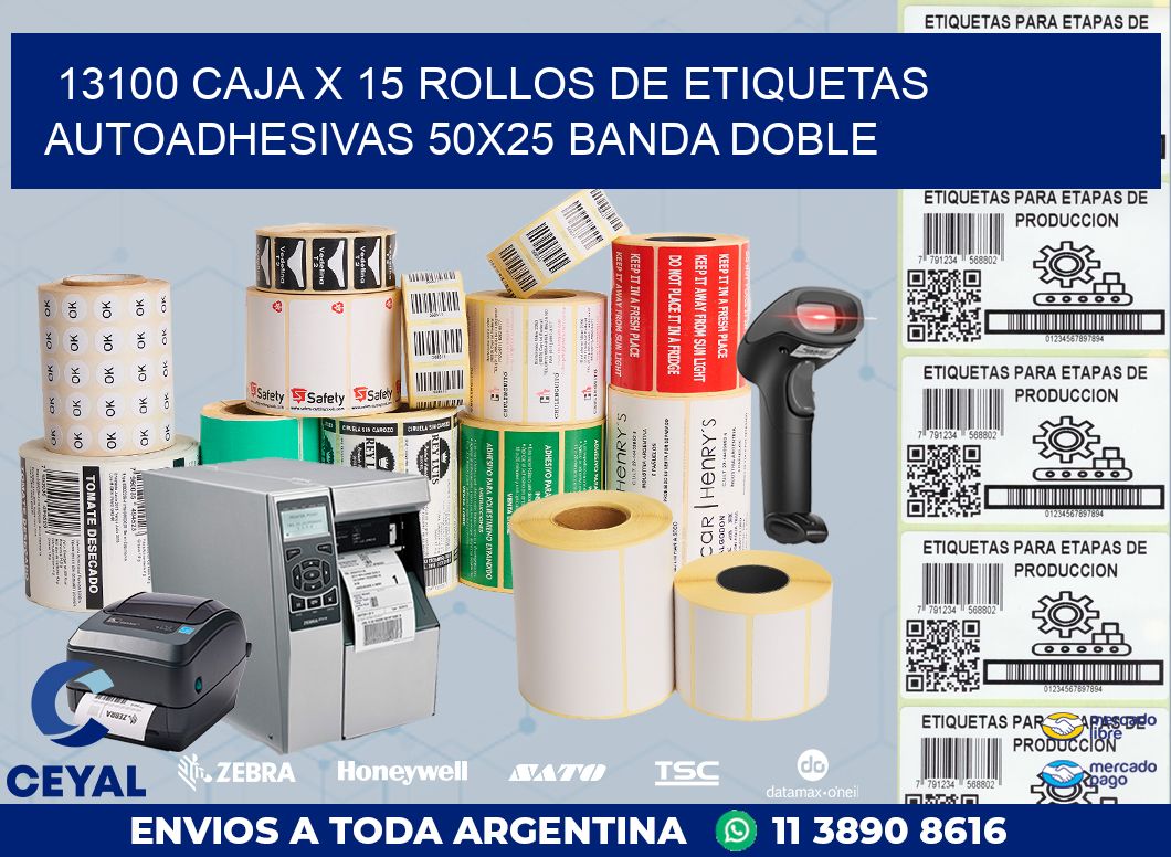 13100 CAJA X 15 ROLLOS DE ETIQUETAS AUTOADHESIVAS 50X25 BANDA DOBLE
