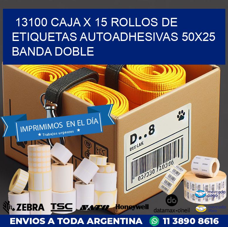13100 CAJA X 15 ROLLOS DE ETIQUETAS AUTOADHESIVAS 50X25 BANDA DOBLE
