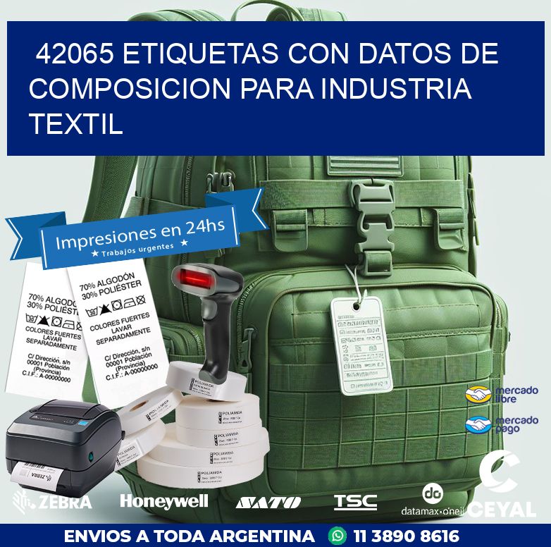 42065 ETIQUETAS CON DATOS DE COMPOSICION PARA INDUSTRIA TEXTIL