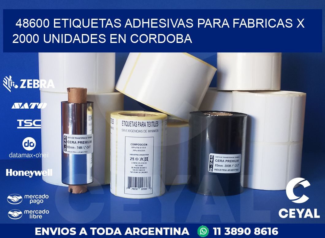 48600 ETIQUETAS ADHESIVAS PARA FABRICAS X 2000 UNIDADES EN CORDOBA