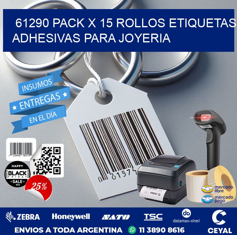 61290 PACK X 15 ROLLOS ETIQUETAS ADHESIVAS PARA JOYERIA