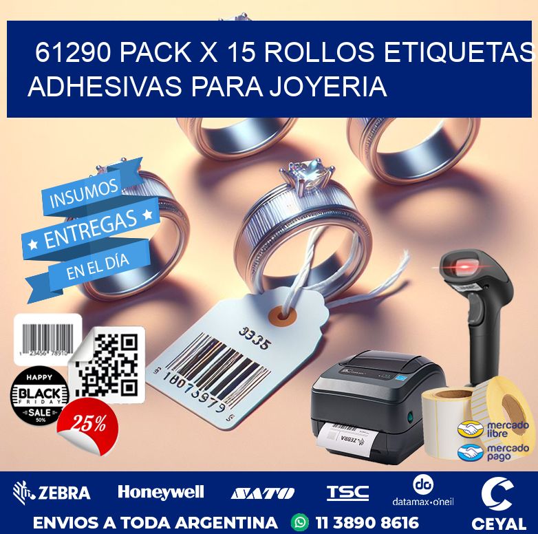 61290 PACK X 15 ROLLOS ETIQUETAS ADHESIVAS PARA JOYERIA