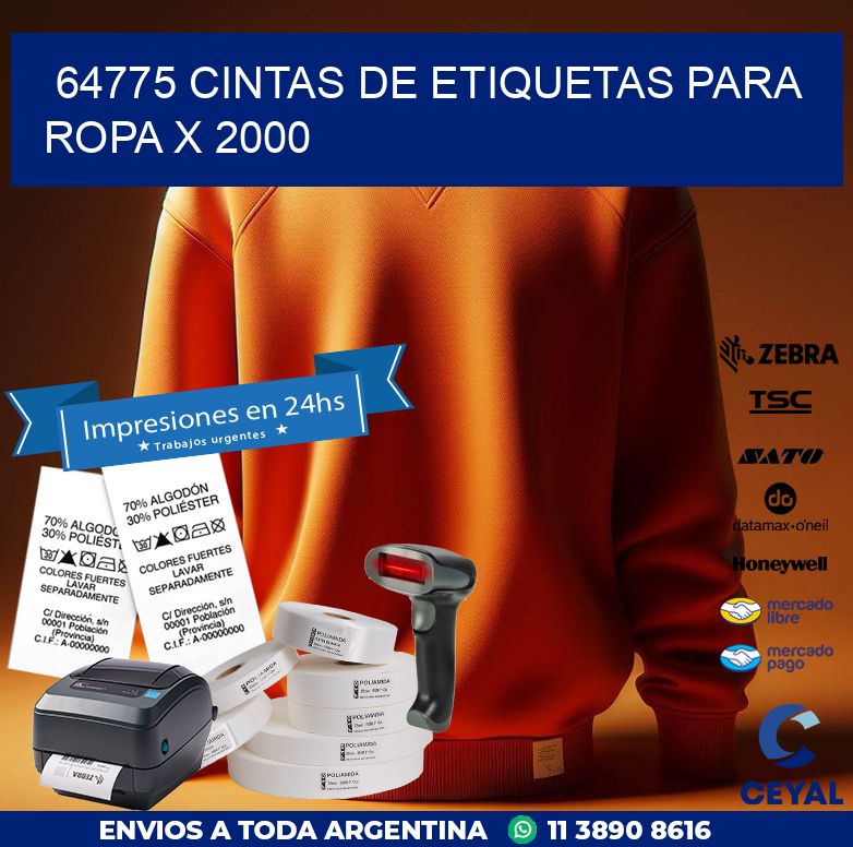 64775 CINTAS DE ETIQUETAS PARA ROPA X 2000