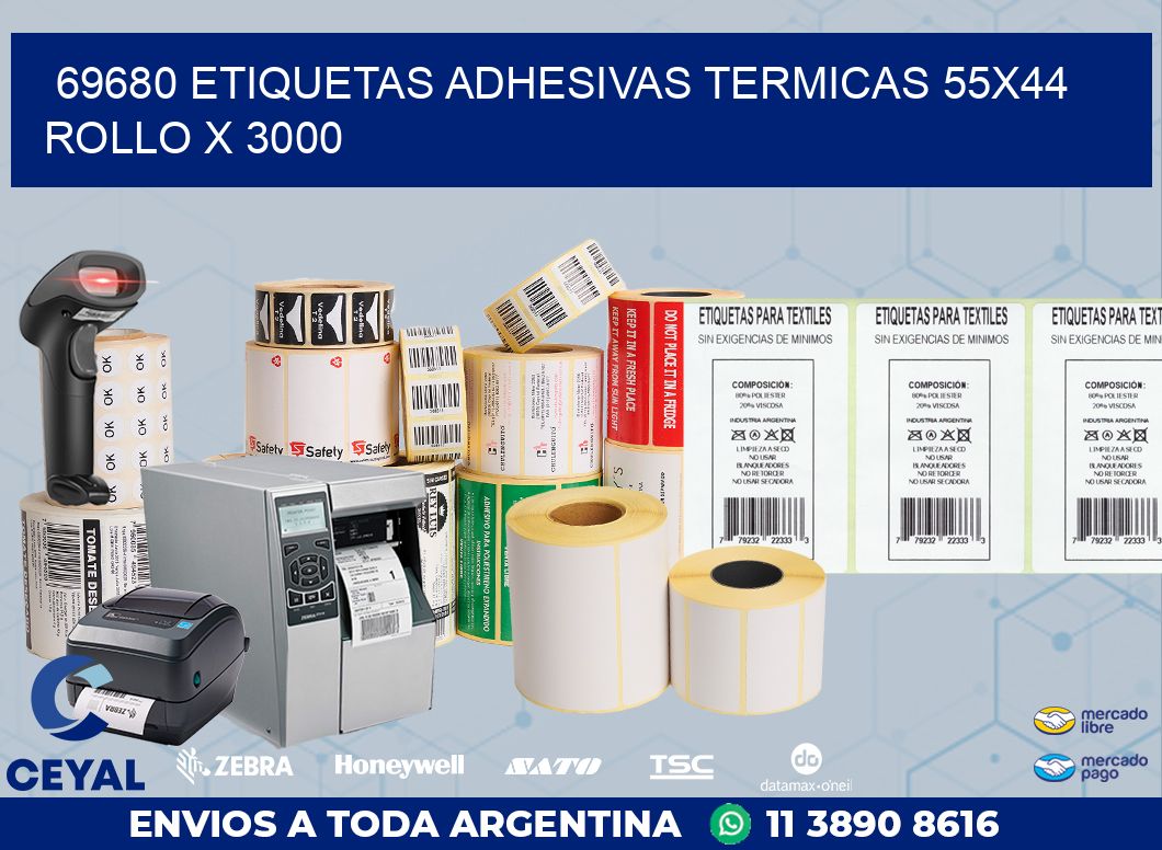 69680 ETIQUETAS ADHESIVAS TERMICAS 55X44 ROLLO X 3000