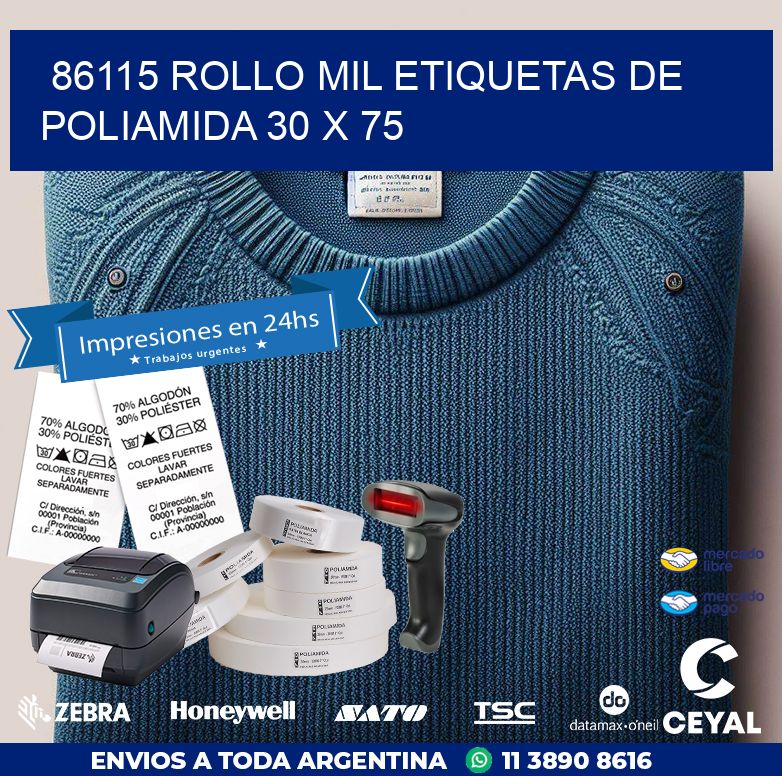 86115 ROLLO MIL ETIQUETAS DE POLIAMIDA 30 X 75