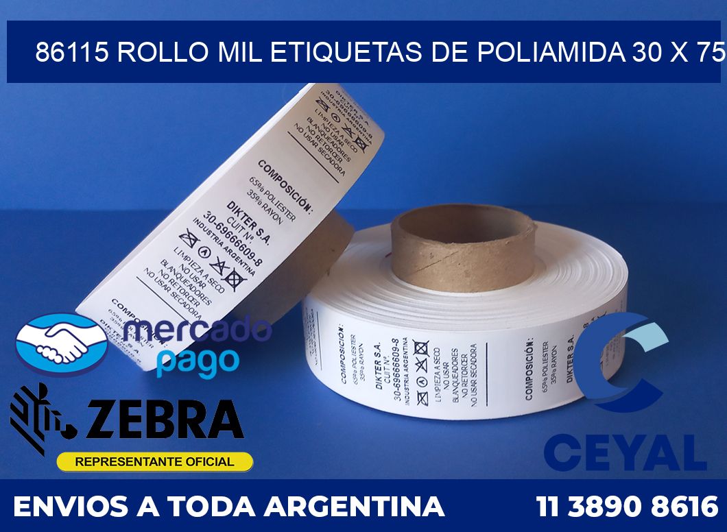86115 ROLLO MIL ETIQUETAS DE POLIAMIDA 30 X 75