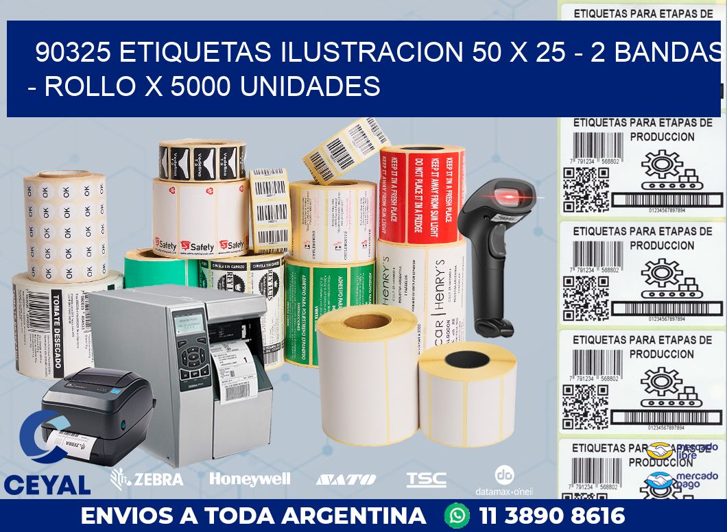 90325 ETIQUETAS ILUSTRACION 50 X 25 - 2 BANDAS - ROLLO X 5000 UNIDADES