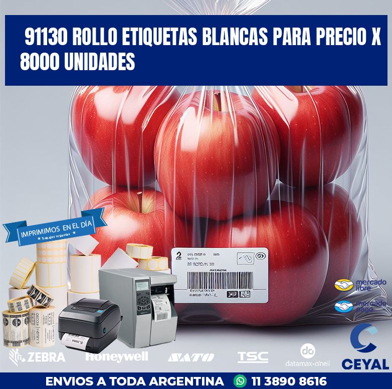91130 ROLLO ETIQUETAS BLANCAS PARA PRECIO X 8000 UNIDADES